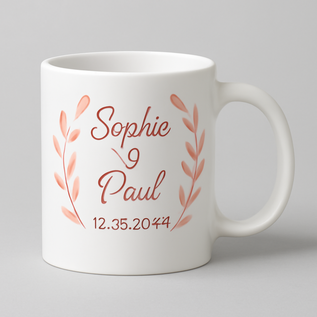 Hochzeits-Tasse – Personalisiert mit Namen, Datum & Wunschmotiv