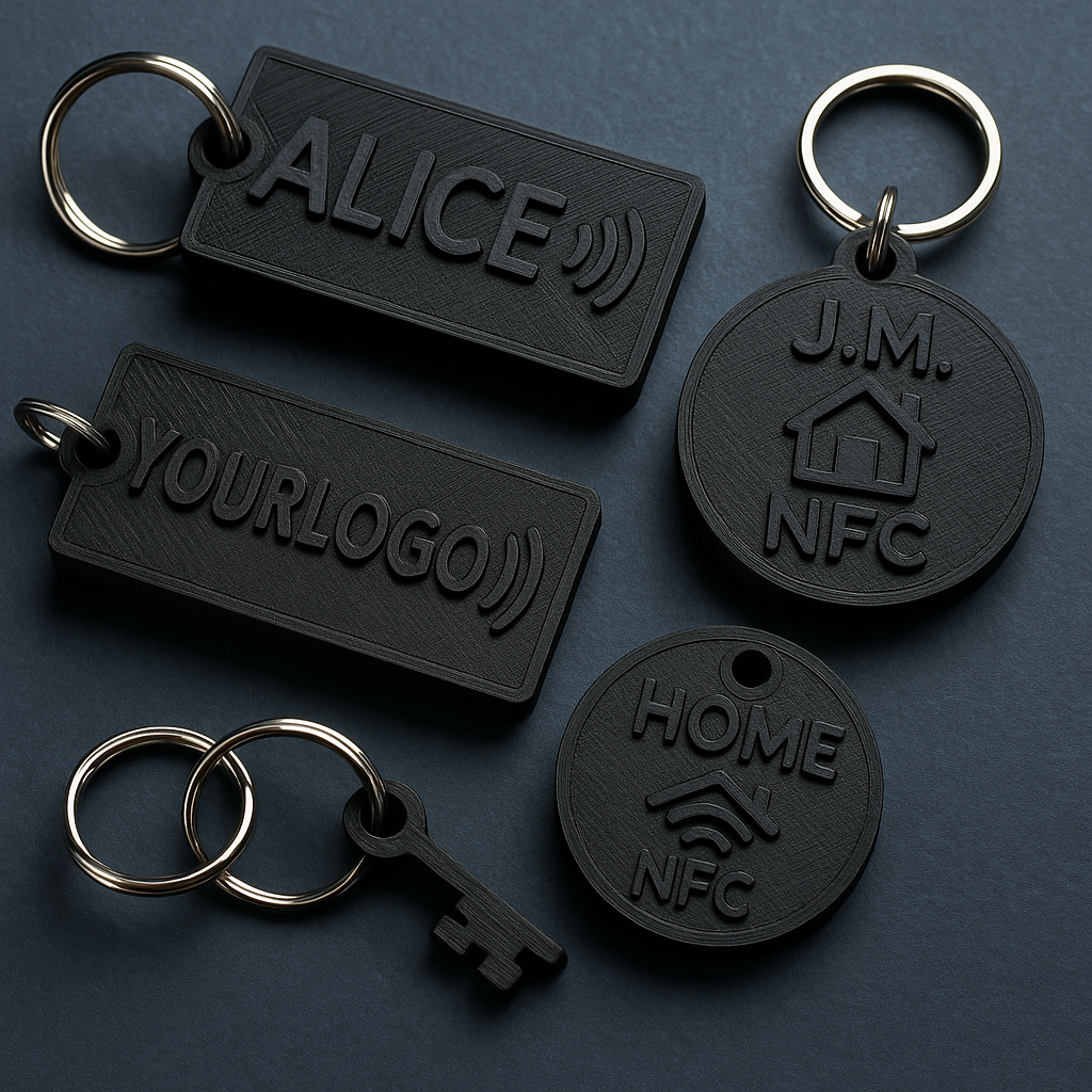 3D-gedruckter, personalisierter Schlüsselanhänger mit integriertem NFC-Tag